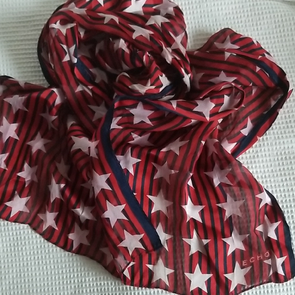 Echo Red White & Blue Striped Star Scarf